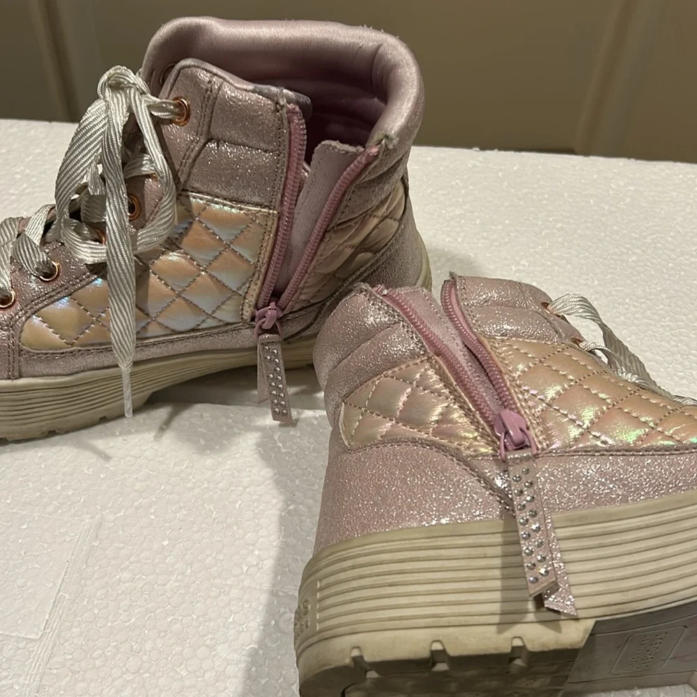 Skechers pink glittery quilt lace up/zip Hi Top platform sneakers women size 5